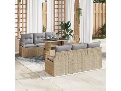 Sada zahradních pohovek 7 pcs Béžová a Světle šedá polyratan