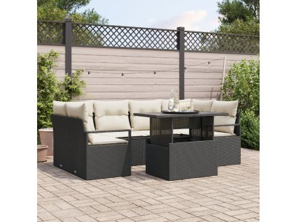 Set pohovek s polštářem 7 pcs Černá polyratan