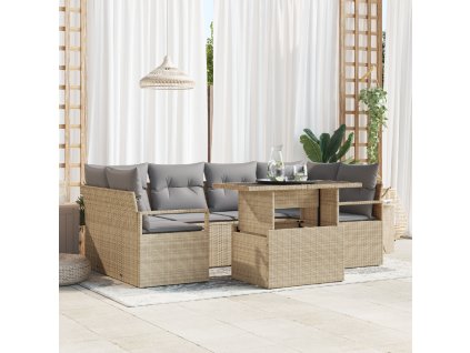 Sada zahradních pohovek s úložištěm 7 pcs Béžová polyratan