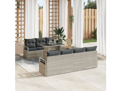 Sada zahradních pohovek s úložištěm 8 pcs Světle šedá polyratan