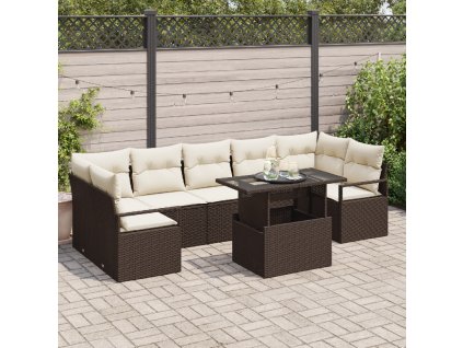 Sada zahradních pohovek 8 pcs Hnědá a krémová polyratan