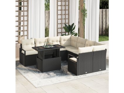 Sada zahradních pohovek 9 pcs Černá a krémová polyratan