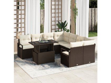 Sada zahradních pohovek 9 pcs Hnědá a krémová polyratan