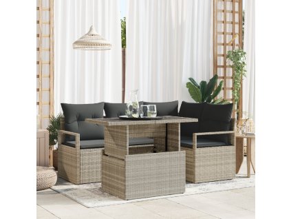 Sada zahradních pohovek s polštářem 5 pcs Světle šedá polyratan