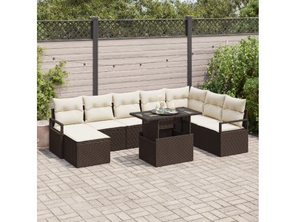 Sada zahradních pohovek s polštářem 9 pcs Hnědá a krémová