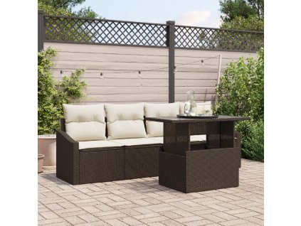 Sada zahradních pohovek 5 pcs Hnědá a krémová polyratan