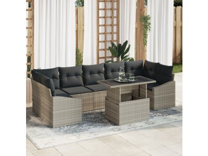 Sada zahradních pohovek s polštářem 8 pcs Světle šedá polyratan