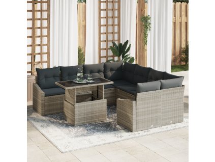 Sada zahradních pohovek s polštářem 9 pcs Světle šedá polyratan