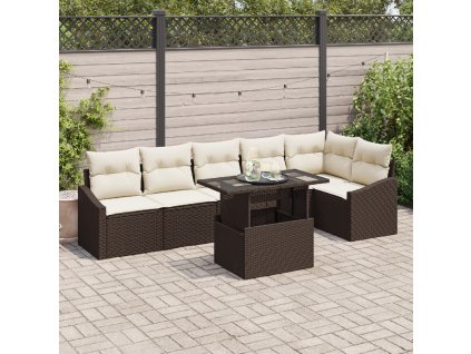 Sada zahradních pohovek 7 pcs Hnědá a krémová polyratan