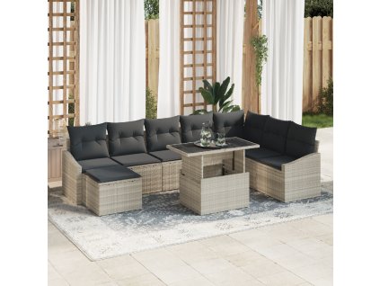 Set pohovek s polštářem s úložištěm 9 pcs Světle šedá polyratan