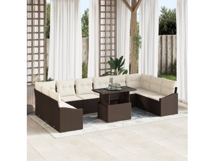 Set pohovek s polštářem 11 pcs Hnědá a krémová polyratan