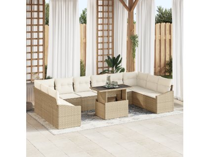 Set pohovek s polštářem 11 pcs Béžová a krémová polyratan