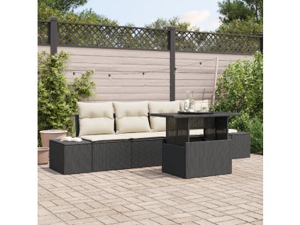 Set pohovek s polštářem 5 pcs Černá a krémová polyratan