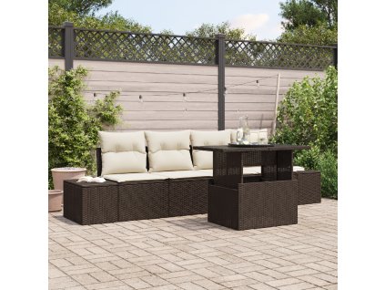 Set pohovek s polštářem 5 pcs Hnědá a krémová polyratan