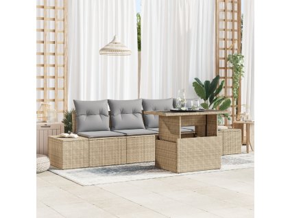 Set pohovek s polštářem 5 pcs Béžová a Světle šedá polyratan