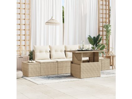 Set pohovek s polštářem 5 pcs Béžová a krémová polyratan