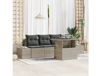 Set pohovek s polštářem 5 pcs Světle šedá polyratan