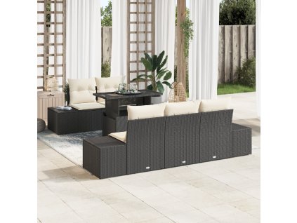 Set pohovek s polštářem 6 pcs Černá a krémová polyratan