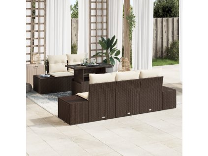 Set pohovek s polštářem 6 pcs Hnědá a krémová polyratan