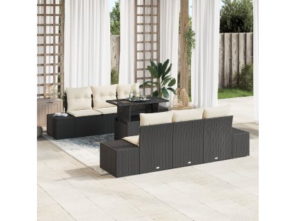 Set pohovek s polštářem 7 pcs Černá a krémová polyratan