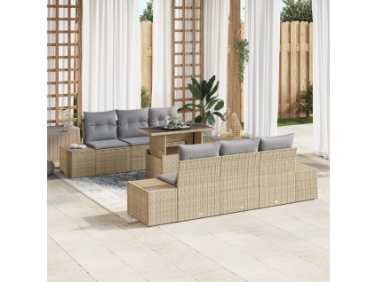 Set pohovek s polštářem 7 pcs Béžová a Světle šedá polyratan