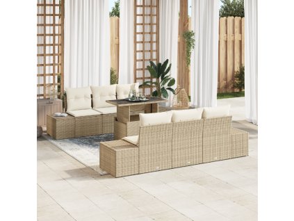 Set pohovek s polštářem 7 pcs Béžová a krémová polyratan