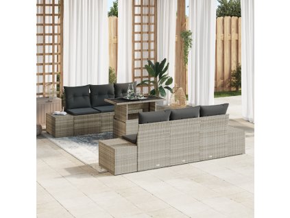 Set pohovek s polštářem 7 pcs Světle šedá polyratan