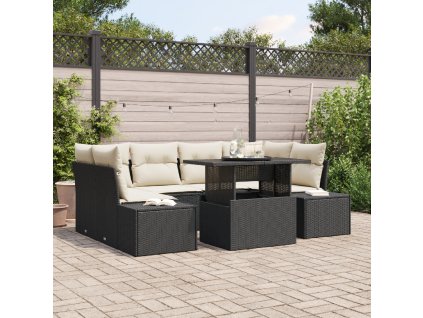 Set pohovek s polštářem 7 pcs Černá a krémová polyratan