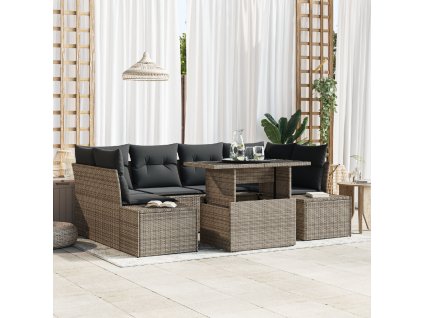 Set pohovek s polštářem 7 pcs Šedá polyratan