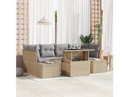 Set pohovek s polštářem 7 pcs Béžová a Světle šedá polyratan