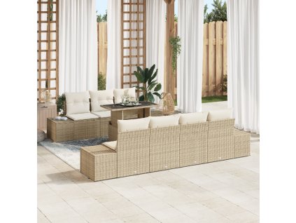 Set pohovek s polštářem 8 pcs Béžová a krémová polyratan