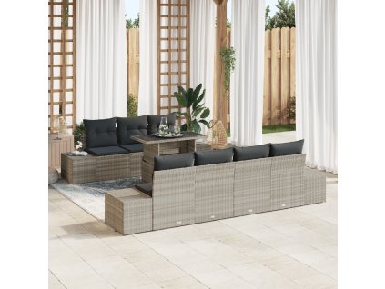 Set pohovek s polštářem 8 pcs Světle šedá polyratan