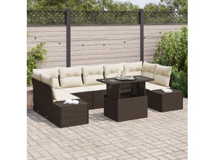 Set pohovek s polštářem 8 pcs Hnědá a krémová polyratan