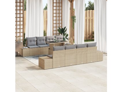 Set pohovek s polštářem 7 pcs Béžová a Světle šedá polyratan