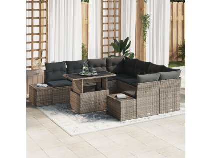 Set pohovek s polštářem 9 pcs Šedá polyratan