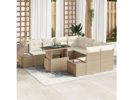 Sada zahradních pohovek 9 pcs Béžová a krémová polyratan