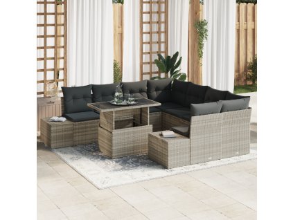 Set pohovek s polštářem 9 pcs Světle šedá polyratan