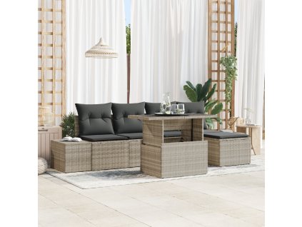 Sada zahradních pohovek s polštářem 6 pcs Světle šedá polyratan