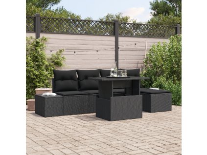 Sada zahradních pohovek s polštářem 6 pcs Černá polyratan