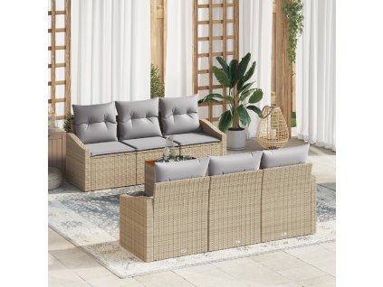 Sada zahradních pohovek s polštářem 7 pcs Béžová Poly ratan