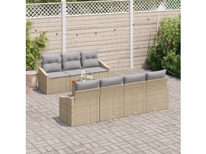 Sada zahradních pohovek s polštářem 8 pcs Béžová Poly ratan