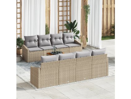 Sada zahradních pohovek s polštářem 9 pcs Béžová Poly ratan