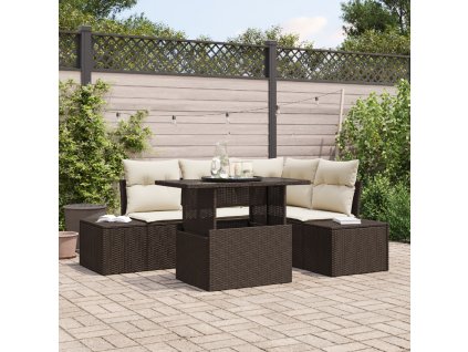 Sada zahradních pohovek 5 pcs Hnědá a krémová polyratan