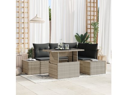 Sada zahradních pohovek s polštářem 5 pcs Světle šedá polyratan