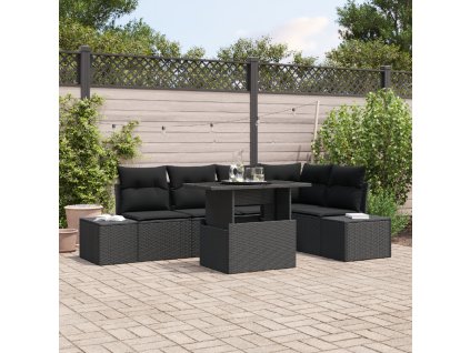 Sada zahradních pohovek s polštářem 6 pcs Černá Poly ratan