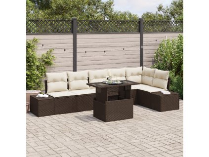 Sada zahradních pohovek s polštářem 7 pcs Hnědá a krémová