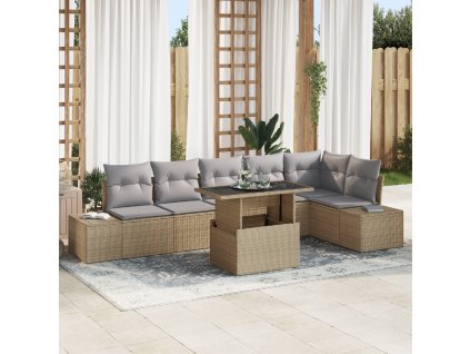 Sada zahradních pohovek 7 pcs Béžová a Světle šedá polyratan