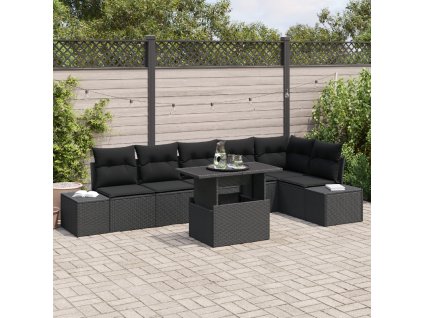 Sada zahradních pohovek s polštářem s úložištěm 7 pcs Černá