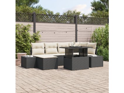 Sada zahradních pohovek s polštářem 7 pcs Černá a krémová