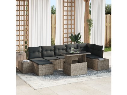 Sada zahradních pohovek s polštářem 8 pcs Šedá